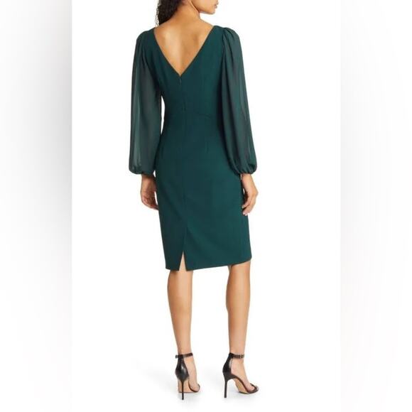 Vince Camuto Green Balloon Sleeve Crepe Chiffon Sheath Dress Size 10 New - Picture 2 of 4